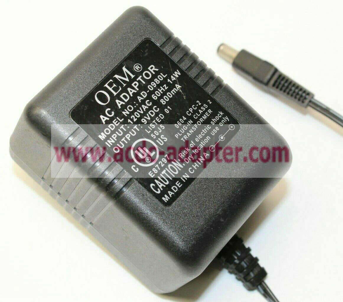 New OEM AD-0980L 9V 800mA AC Power Supply Charger Adapter